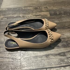 Coach Leather Rodney Pointed Toe Slingback Flats Braided Chain 6.5 Tan